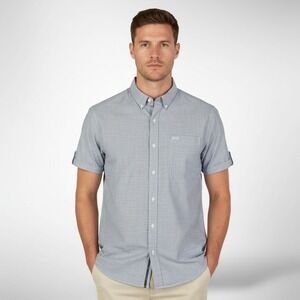 Hawker Rye Mens XL Blue Micro Stripe Button Down Short Sleeve Stretch Shirt